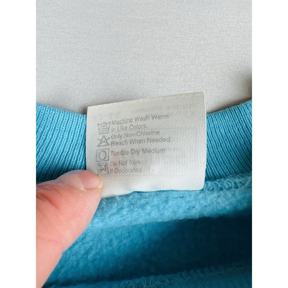 Vintage 90s Blank Sweatshirt Teal Blue USA Made Hanes Crewneck Large